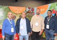 Houcine Azzouz, of seed breeding company Syngenta, with the tomato growers Amine Amanatoullah, Mouhsine Kaabouch, and Zakaria Hanich.