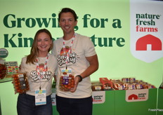 Jocelyn Mastronardi and Dale Millison with Nature Fresh Farms show organic Ombré cherry tomatoes as well as organic Hiiros tomatoes.