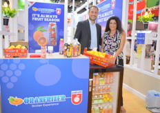 Unifrutti's Nicola Zanotelli from NZ Srl and Sara Grasso with their citrus fruit on display.