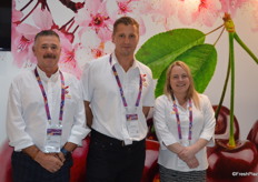  Kirsty Hall, Jeff Chambers and Darren Hughes at the PurPac stand with New Zealand cherries. 