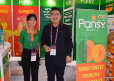 Thanh Ngan and Sang Nguyen from Soleil Farm with their Pansy melons. 