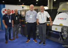 Brian Clark, Jose Lopez, Butler Anderson (Lewis Nursery and Farms) and Eric Horner with WECO stand by the company's latest innovation, the 360Tek Sortivator.