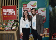 Bridgette Weber and Hector Altamira with Bard Valley Natural Delights had many different date products on display. Pictured are Medjool Date Strips with Tajin, one of the latest product introductions from the company.