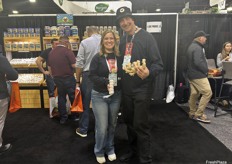 Garlic and ginger were hot topics at I Love Produce’s booth. Pictured are Samantha Snyder and Jim Provost.