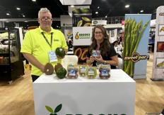 Green-skinned avocados, starfruit, Florida passion fruit, and more at the Brooks Tropical booth with Peter Lieberman and Kristy Sanchez.