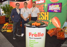 Frello Fresh, LLC Guillermo Martinez, JC Medina and Adrian Vazquez showing their vegetables grown in Mexico which is sold across the USA.