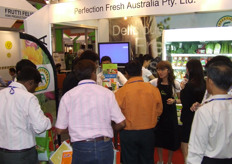 And a crowd of visitors around the stand of Perfection Fresh Australia.