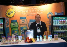 Peter of NBI Juiceworks showed all kidns of juices under the label Sun Shower