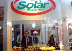 Franco Nipoti of Spreafico Francesco e f.lli S.p.A. comes into sight behind the window of the stand, where the brand SOLAR stands out.