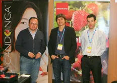 Francisco Murillo, Mathieu Marsais and Emilio Fuertes of Planasa promoting the strawberries