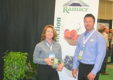 "Suzanne Wolter and Mark Zirkle of Rainier Fruit are promoting blueberries and cherries. The cherries will be available early June - mid August. The blueberries will be available from mid June till mid July. For the blueberries there is a new label "From the heart of Washington"."