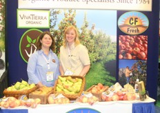 Addie Pobst and Jodi Carkner promote the Abate Fetel pear under the brand Viva Tierra. It is a sweet and long, banana-shaped, pear.