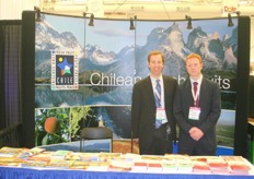 Steve Hattendorf and Fernando Balart E. at the Chilean Fresh Fruits booth. A law has just been passed which allows Chilean pomegranates and baby kiwis to enter the United States.