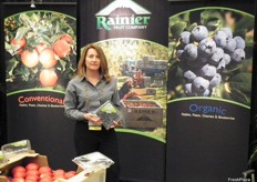 Suzanne Wolter of Rainier promotes the blueberries