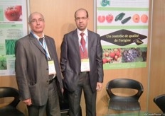 "El Hassane Farahidi and Mohamed Benzine from Etablissement Autonome de Controle et de Coordination des Exportations. They control the quality of Moroccan fruit and vegetables, when its up to standard they provide the "Maroc" label."