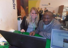 James Kimani from Kenya receives a demonstration of tacler features from Elita Vellekoop