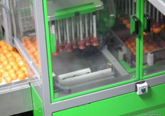 Here the machine takes the Or clementines and put them in boxes.