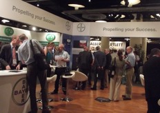 The busy Bayer stand, the diamond sponsor of the event.