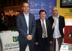 "This area of the Veneto booth was dedicated to the wholesale market "Veronamercato" and also to the centenary of the "Arena di Verona", which will be celebrated in 2013 with a rich calendar of artistic events. The first on the left is Theo Tielen of the Dutch company Frisco, who acted as interpreter between FreshPlaza's photographers and Italian exhibitors"