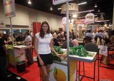 Jayna Rizza, at Colimex’s stand. The firm supplies Mexican limes and peppers to the US.