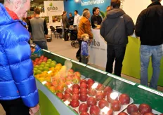 Apples on display at the Griba stand .