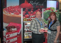 David Anthony and Lori Mickey from RubyFresh promote the thre various kits with pomegranate arils and additional ingredients to use in the salad.