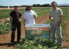 From left to right: Ronan Le Delliou, Melon Product Manager in HM Clause, Vinicius Gomes Saraiva, Business Development Manager in Brazil an Central America, and Hilario, of HMClause Spain. They are showing their new commercial variety Galia melon, CAPOEIRA.