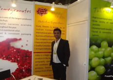 Neeraj Anand Predisent of Neeraj International promoting the compay's Fruity Dreams pomegranates and grapes.