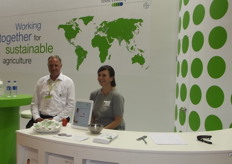 Dr Kai-Uwe Brueggen and his colleague at the Bayer stand.