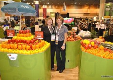 Audrey Desnoyers and Karin Gardner from Oppenheimer with their greenhouse products.