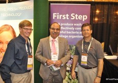 Simon Matthews, Sudhir Suri and AJ Martinich of Natureseal are about to launch a new product: First Step Plus, a product to wash produce and controls harmful bacteria and spoilage organisms.