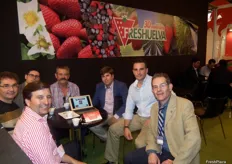 Stand of Freshuelva, which celebrated its 30th Anniversary, with manager Rafael Domínguez and some associates, such as the company El Pilonar, from Bonares (Huelva).