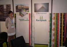 Miss L.Campagnolo in her Europack stand, an Italian manufacturer of pressed cardboard corners.