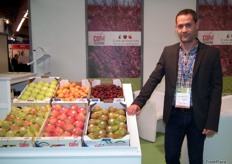 Marc Bernaus Petit, in his Copa Trading stand, Spanish company that produces and markets stone fruit and pome fruit.