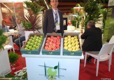 Patrick Soler in his J.M.C. Fruits booth, French company specialized in apples.