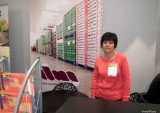 Isabelle Alberny in her Alma Forwarder stand, a Perpignan company that provides warehousing and customs services.