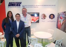 Eleonora Agatensi and Andrea Saadeh, of Unitec Italy, with Hugues Martel, of Unitec France, in the Italian pavilion.